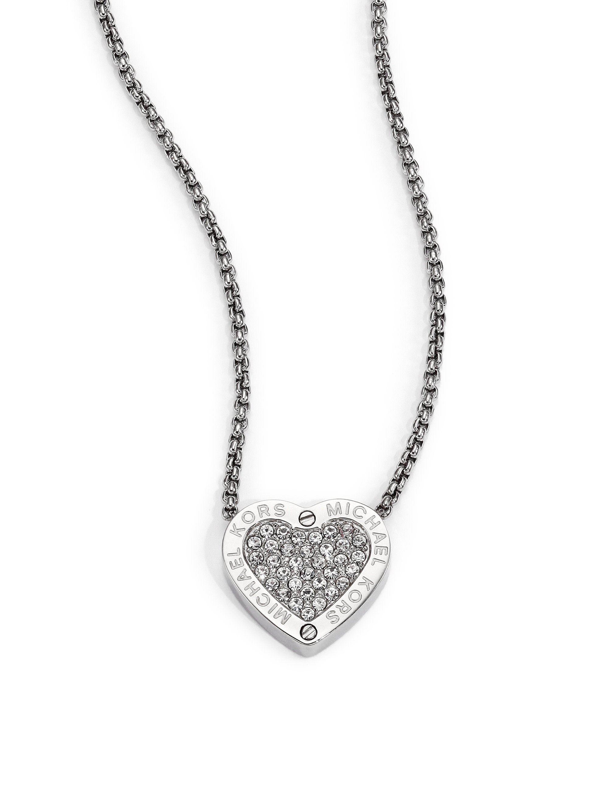 Lyst - Michael Kors Heritage Hearts Pave Necklace/silvertone in Metallic