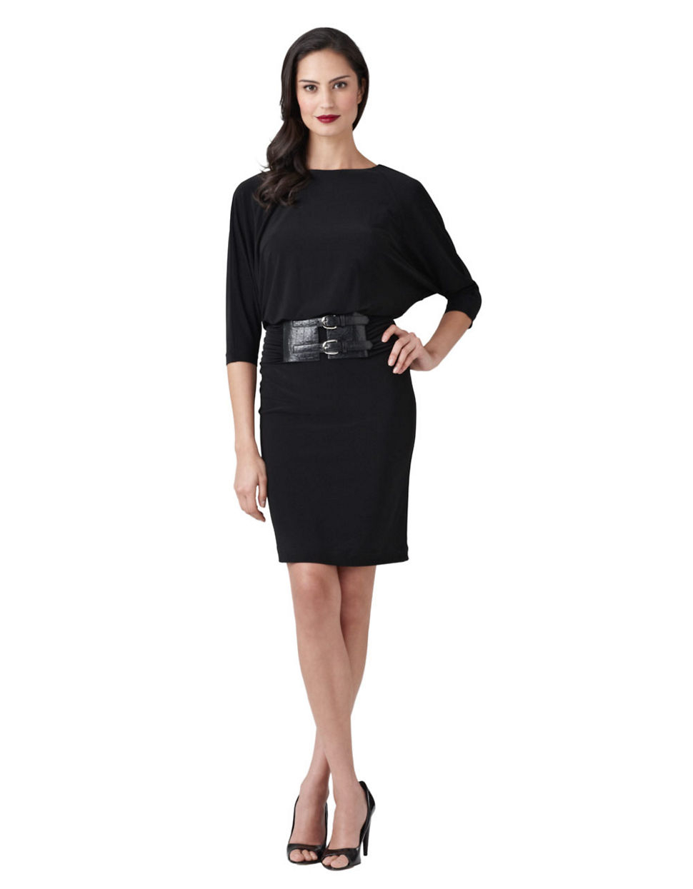 Lyst - Adrianna papell Blouson Wide Belt Dress in Black