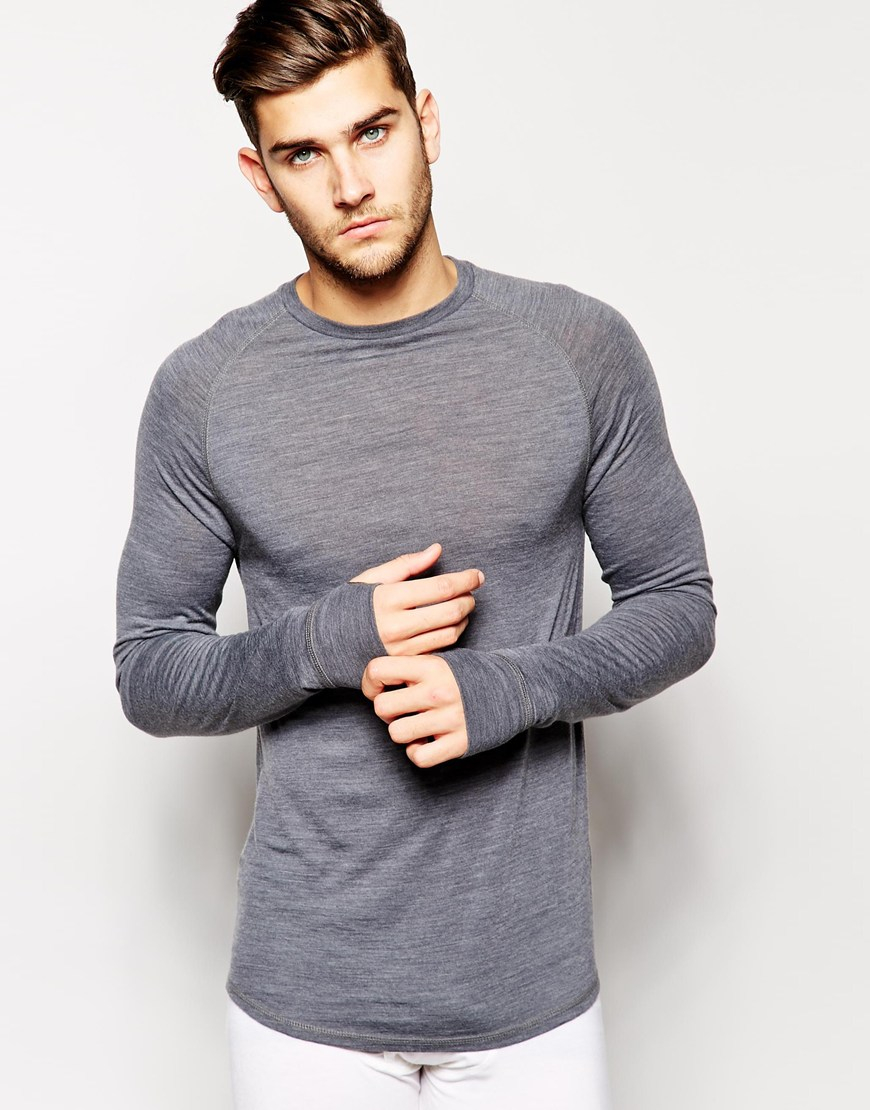 ASOS Loungewear Muscle Long Sleeve T-shirt In Wool in Gray for Men - Lyst