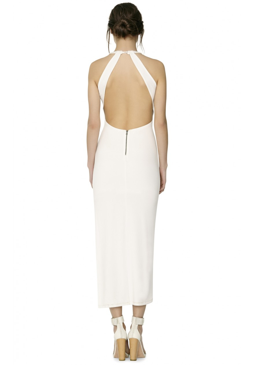 white open back gown