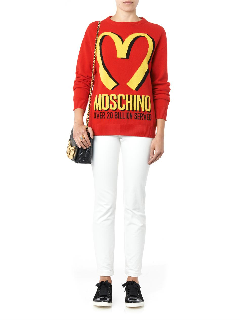 Moschino Intarsia Wool and Cashmere Blend Sweater in Red | Lyst