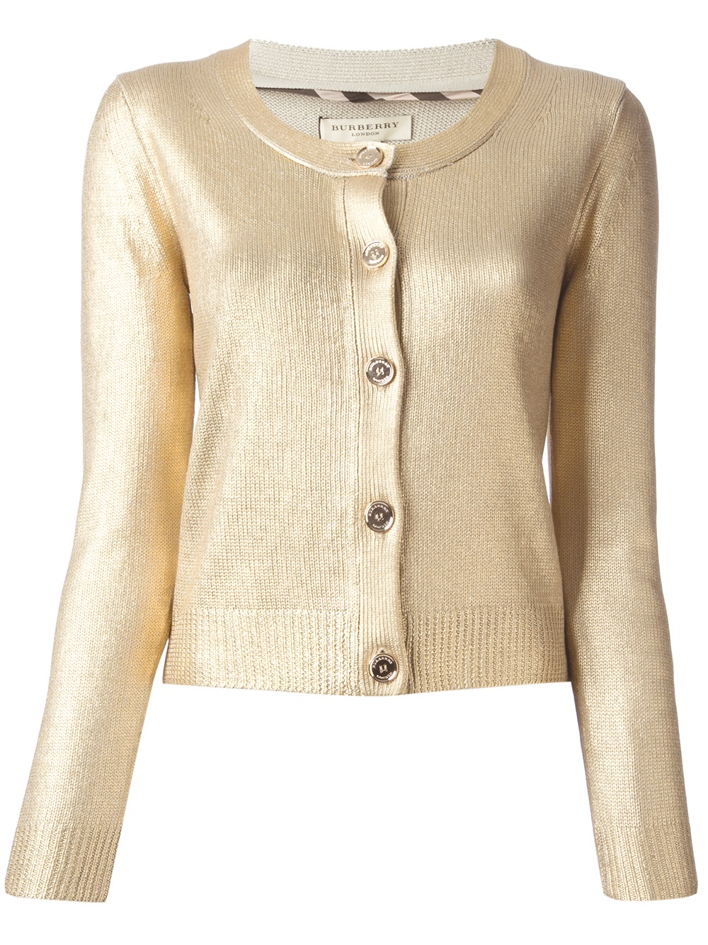 Burberry Round Neck Cardigan in Gold (metallic) | Lyst