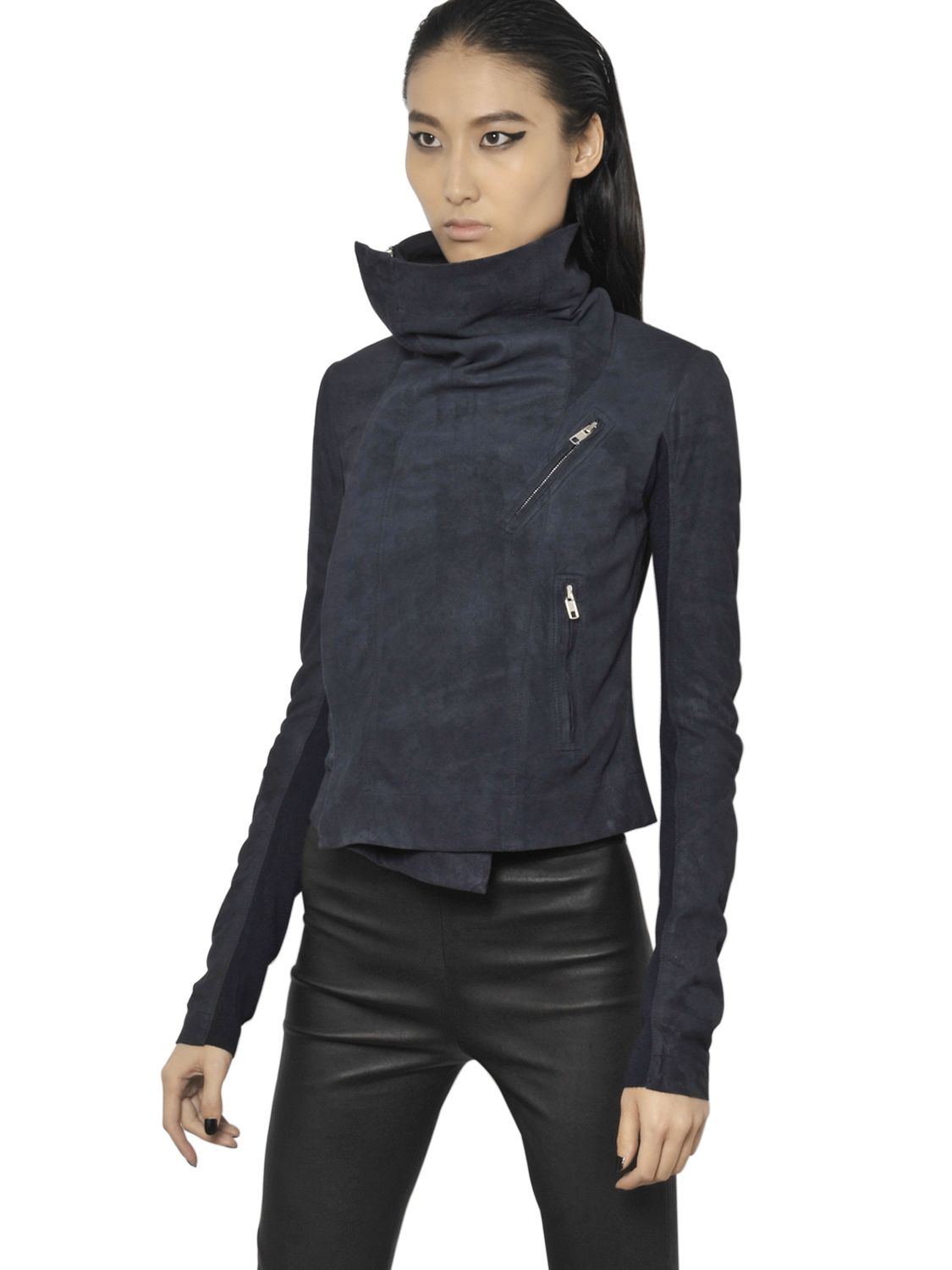 Lyst Rick Owens Soft Blistered Leather Biker Jacket In Blue Gallery