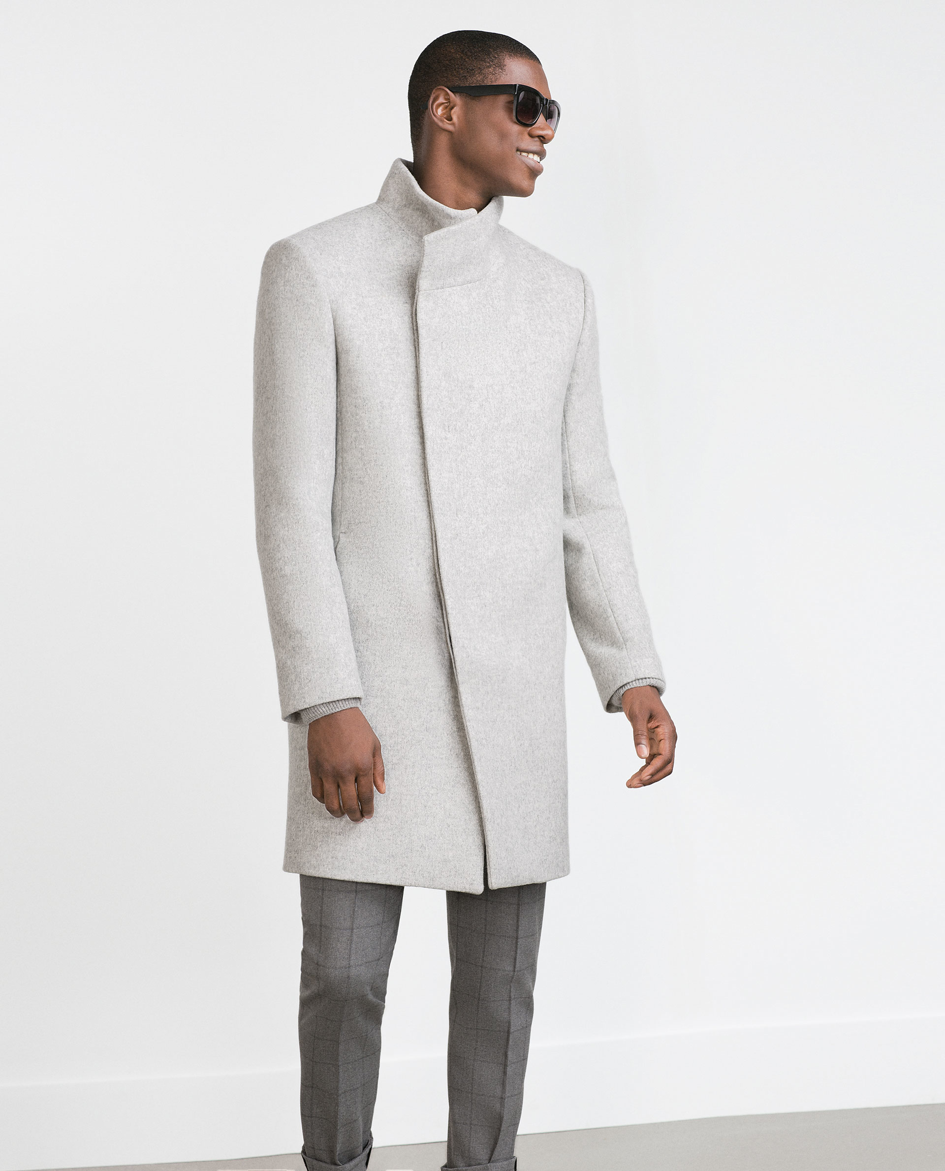 Zara Funnel Collar Coat in Gray for Men | Lyst