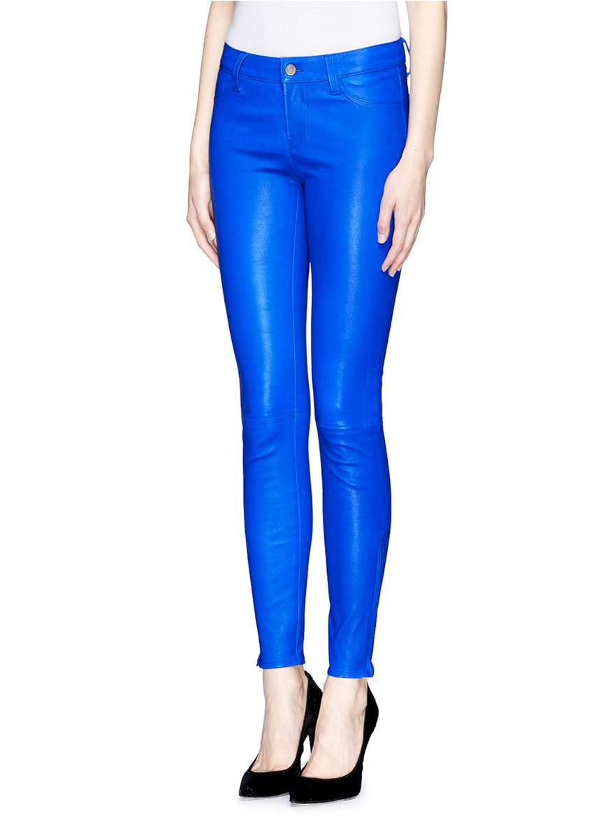 blue leather pants womens