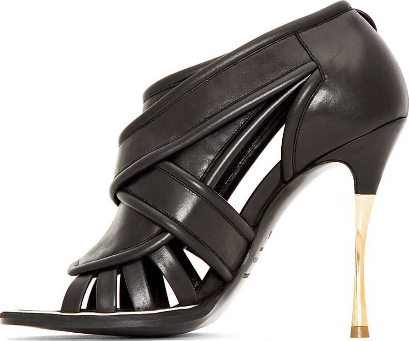 Nicholas kirkwood Black Leather Cut Out Wrapped_strap Heels in Black | Lyst