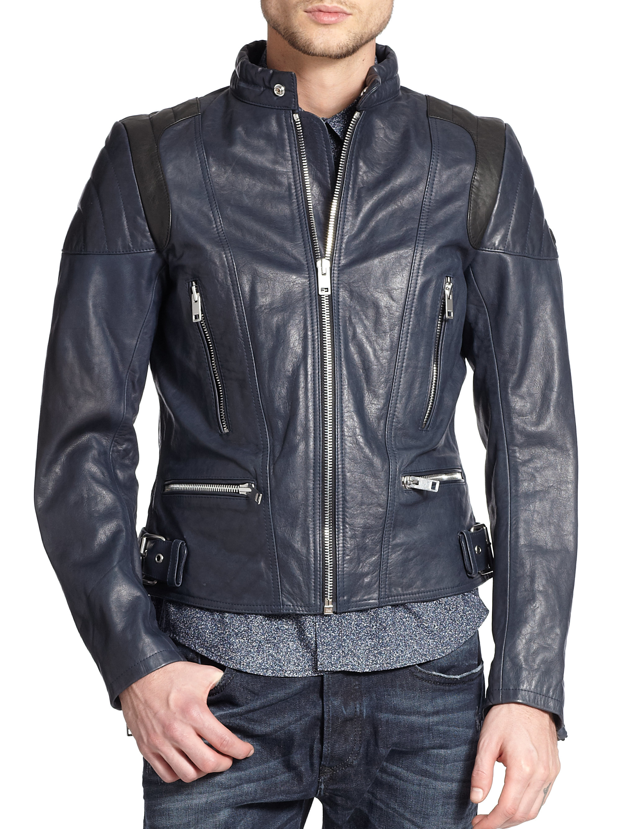Sel Stone Leather Jacket In Blue For Men Lyst Gallery
