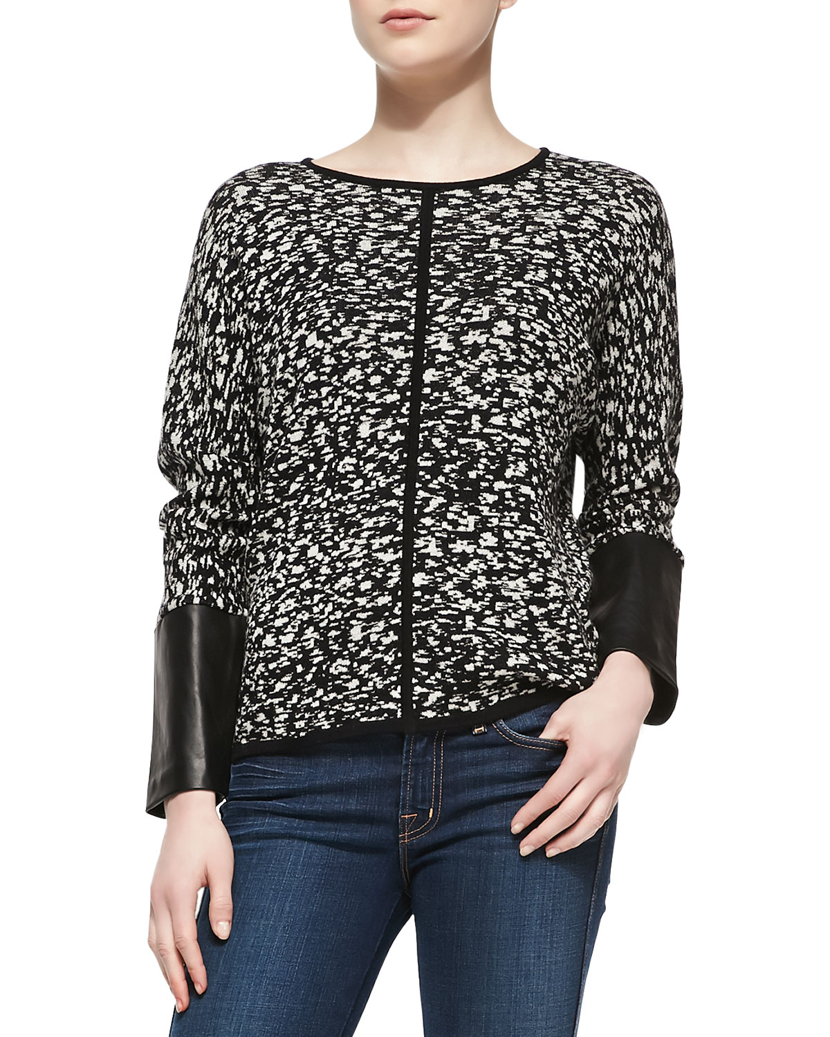 Lyst - Belford Jacquard Sweater With Leather Cuffs in Black