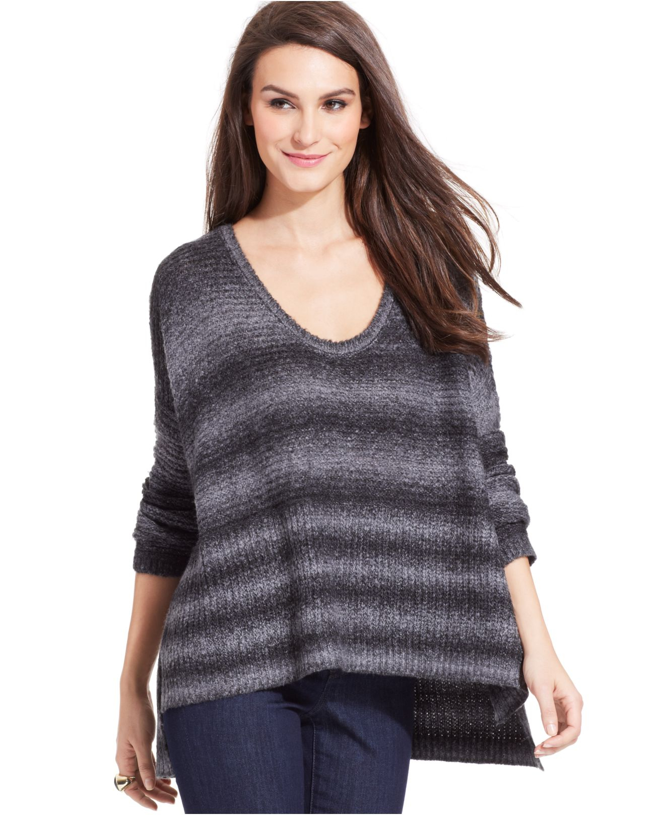 Dkny Long-Sleeve Striped Ombre Sweater in Gray (Charcoal) | Lyst
