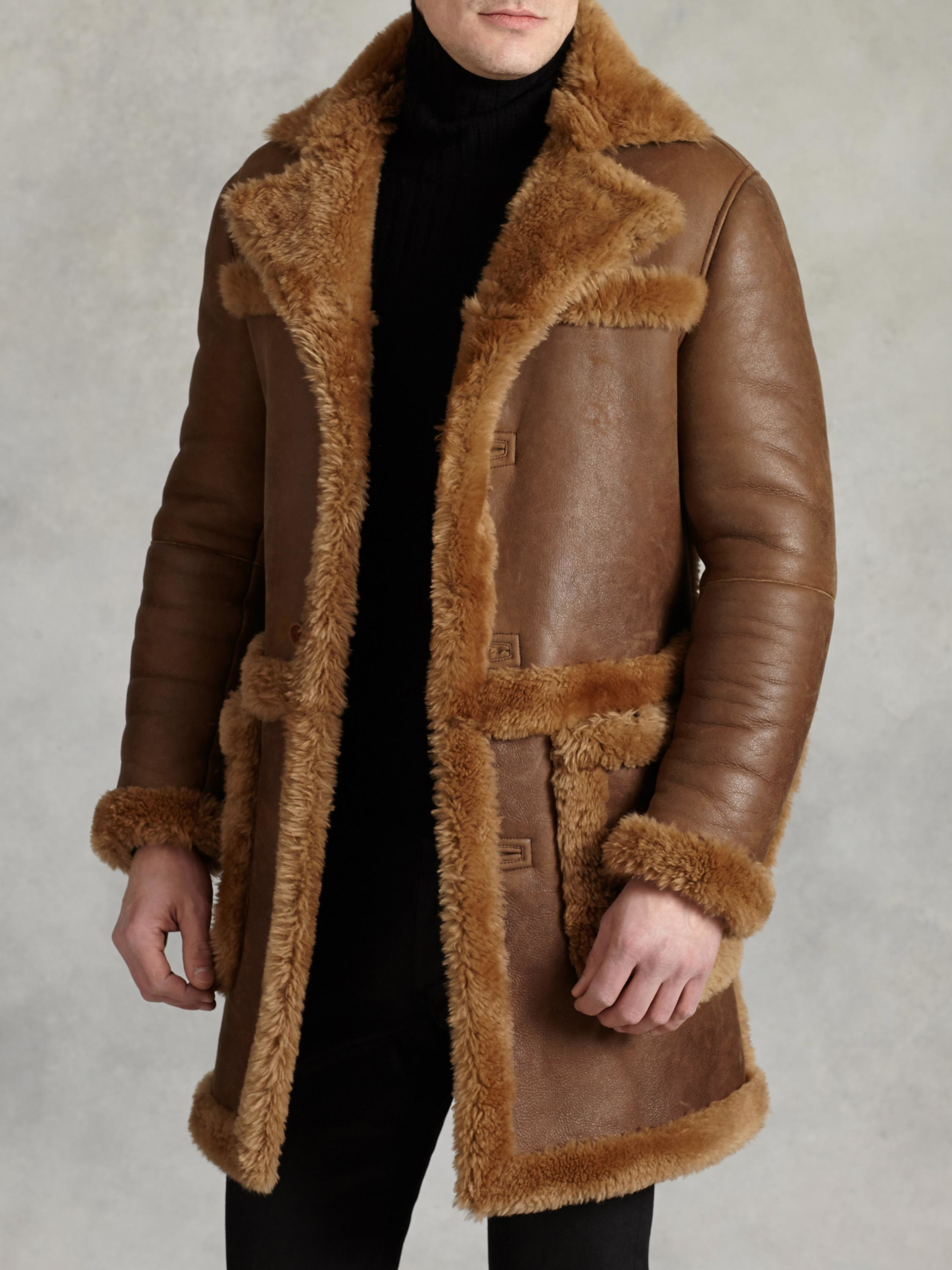 John varvatos Button Front Shearling W Exposed Fur Trim in Brown for ...