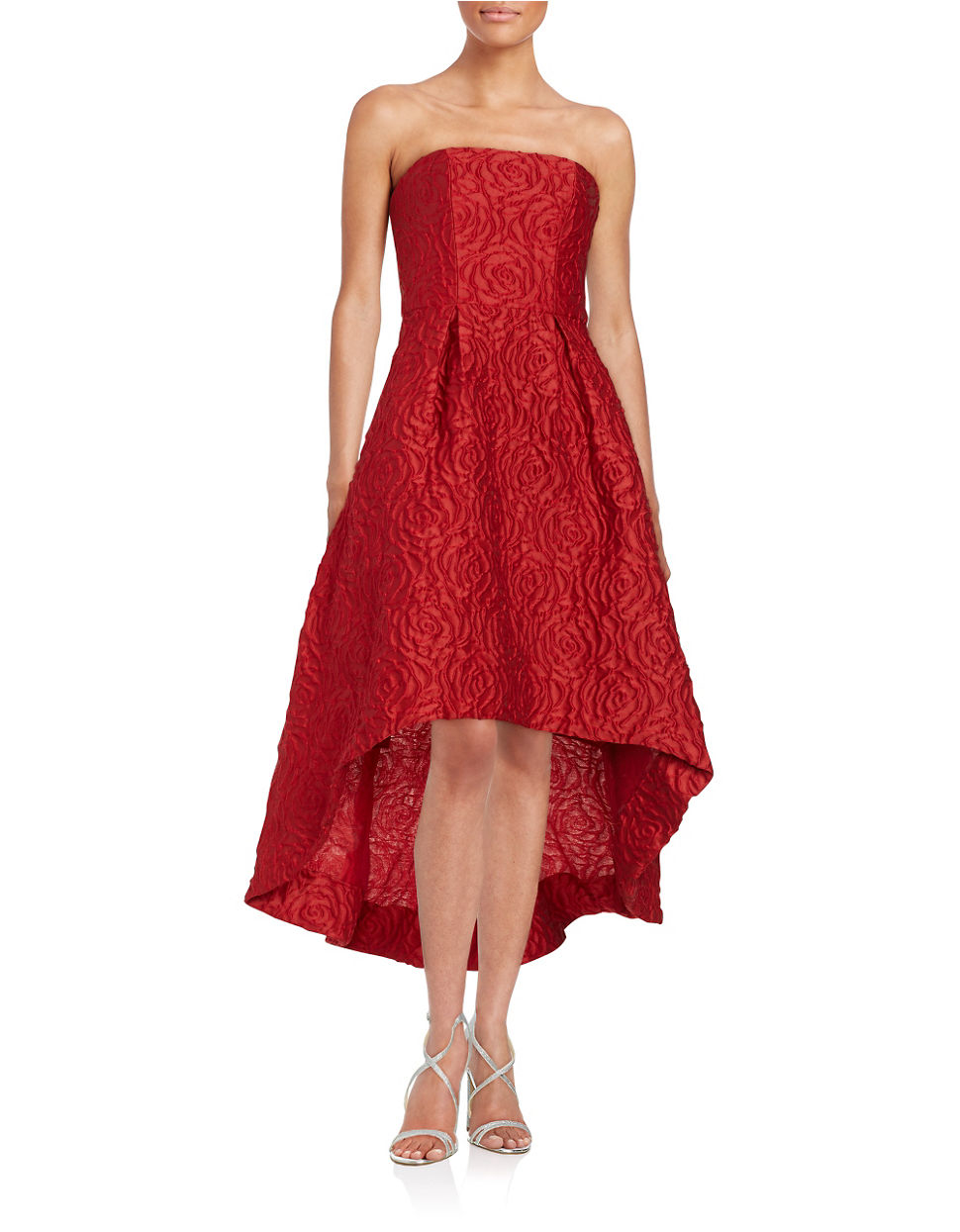 Lyst Ml Monique Lhuillier Fl Jacquard Hi Lo Dress In Red Gallery