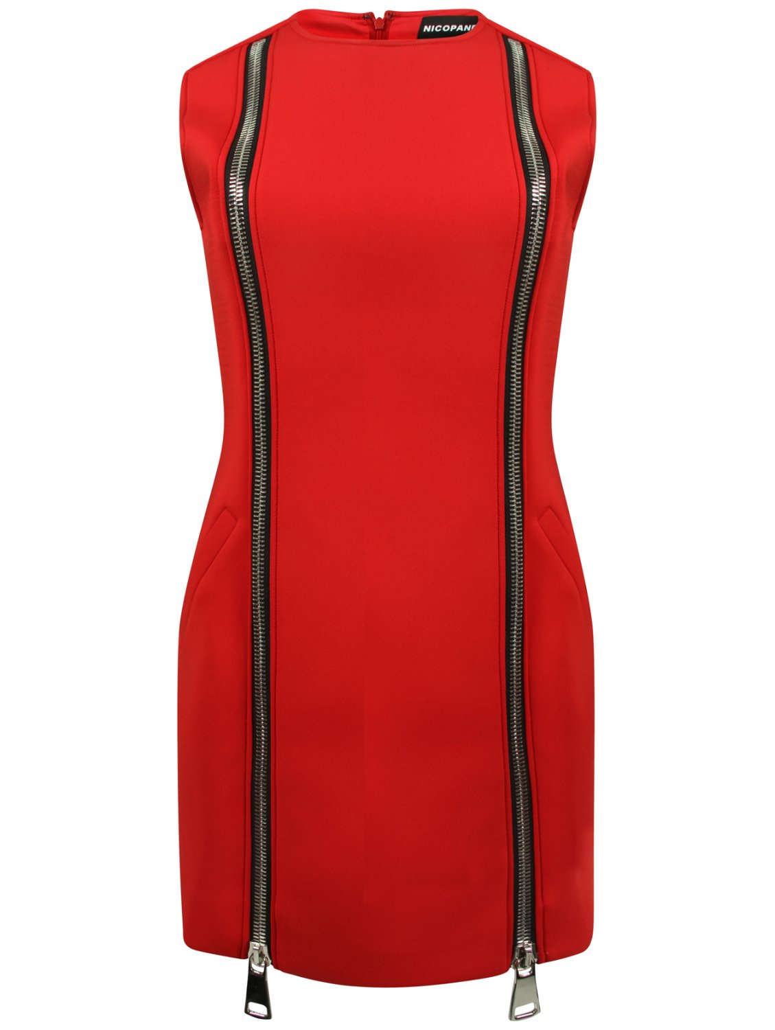 Nicopanda Neoprene Double Exposed Zip Sleeveless Dress Red in Red