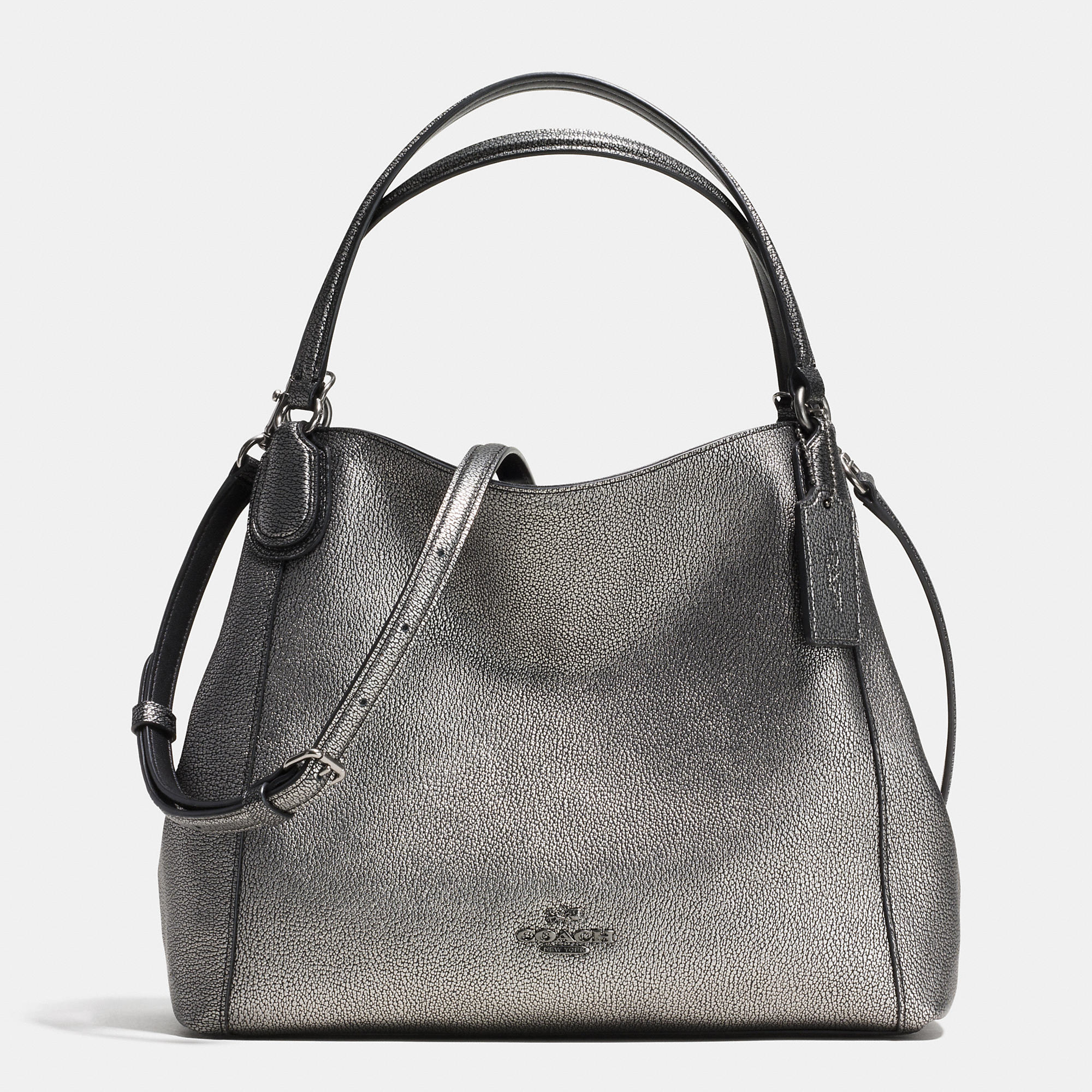 Lyst Coach E Shoulder Bag 28 Metallic Pebble Leather In Black Gallery Women S Coach E