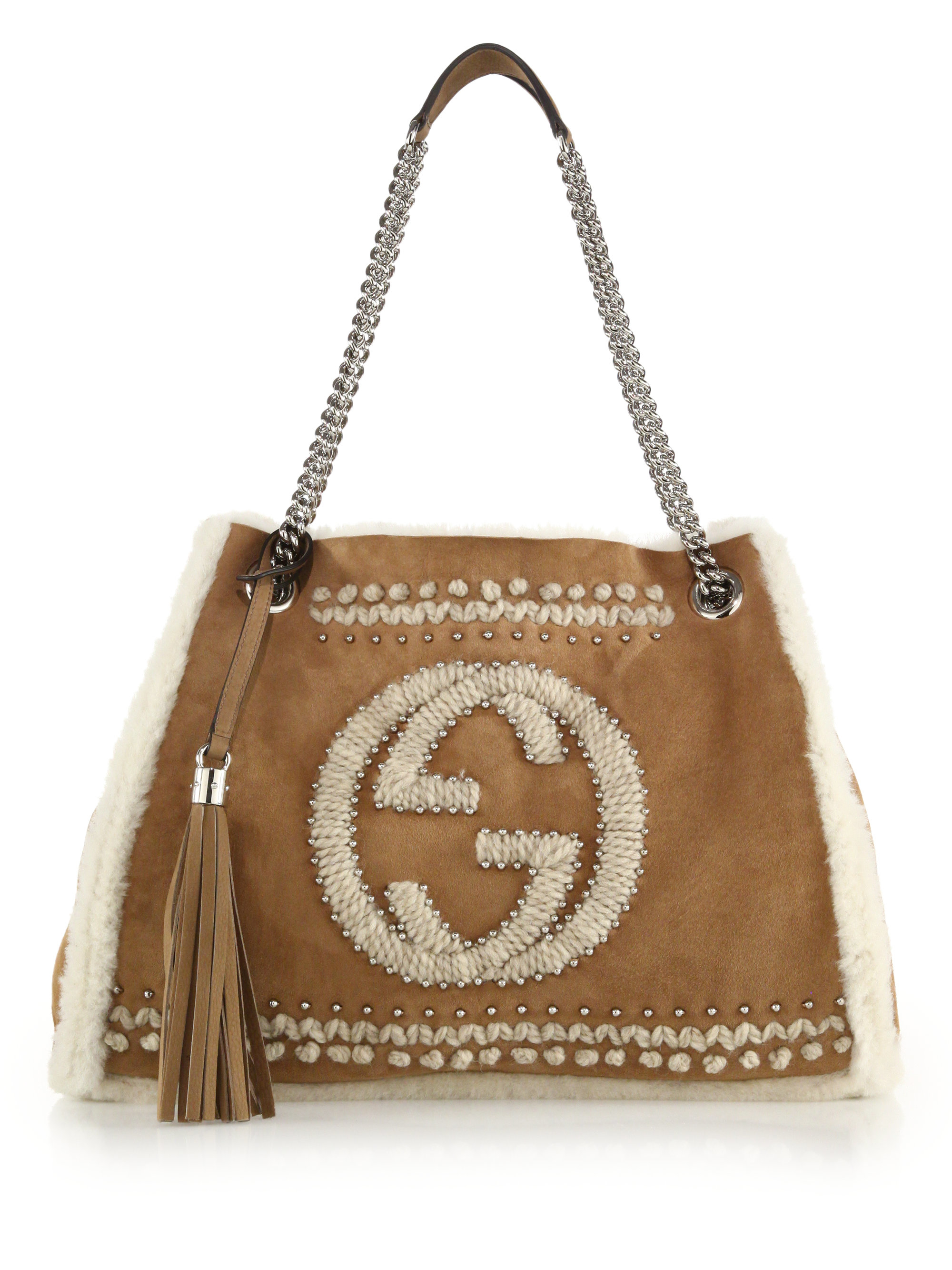 Lyst - Gucci Soho Chain Shearling Shoulder Bag in Brown