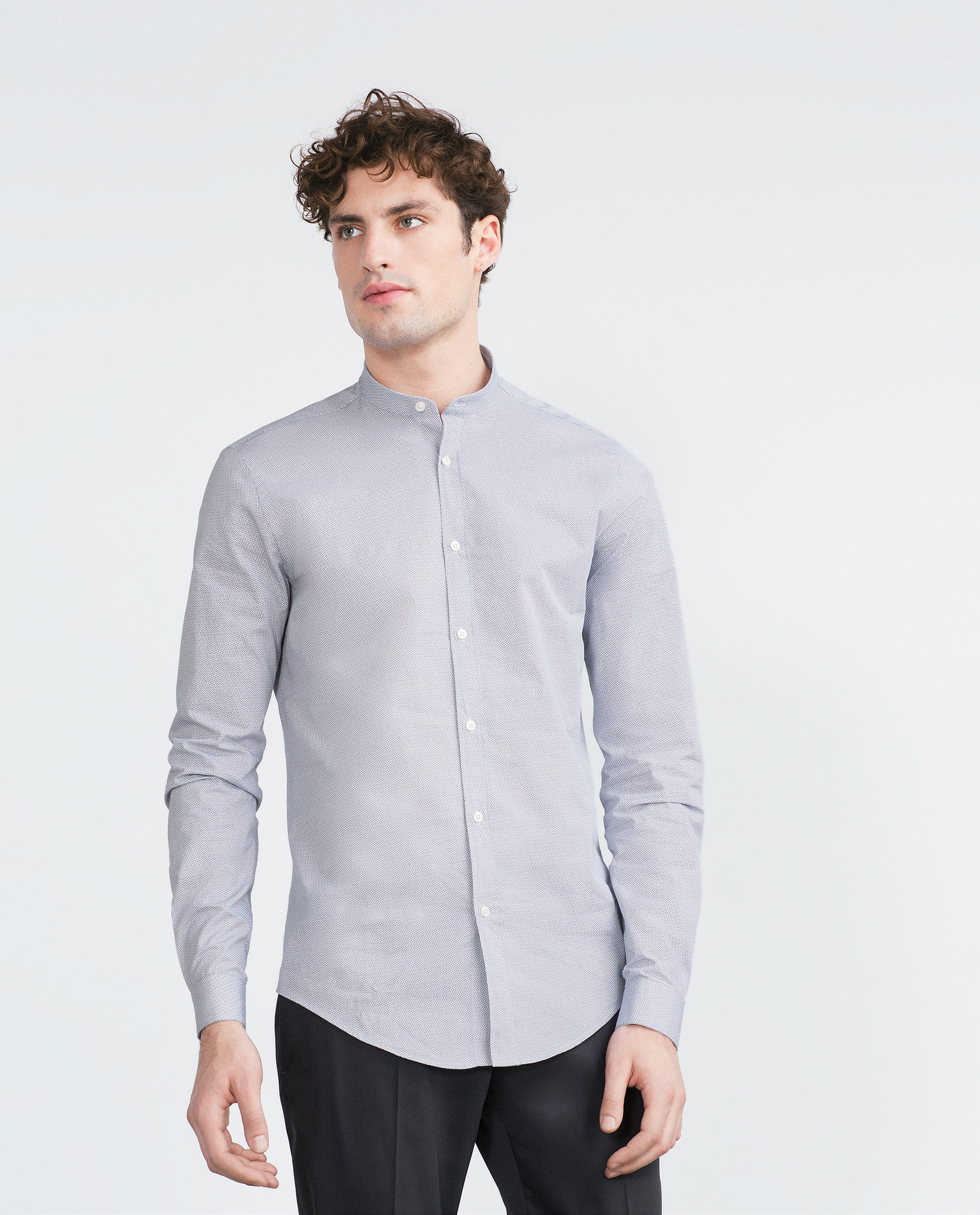 Zara Mandarin Collar Shirt in Gray for Men | Lyst