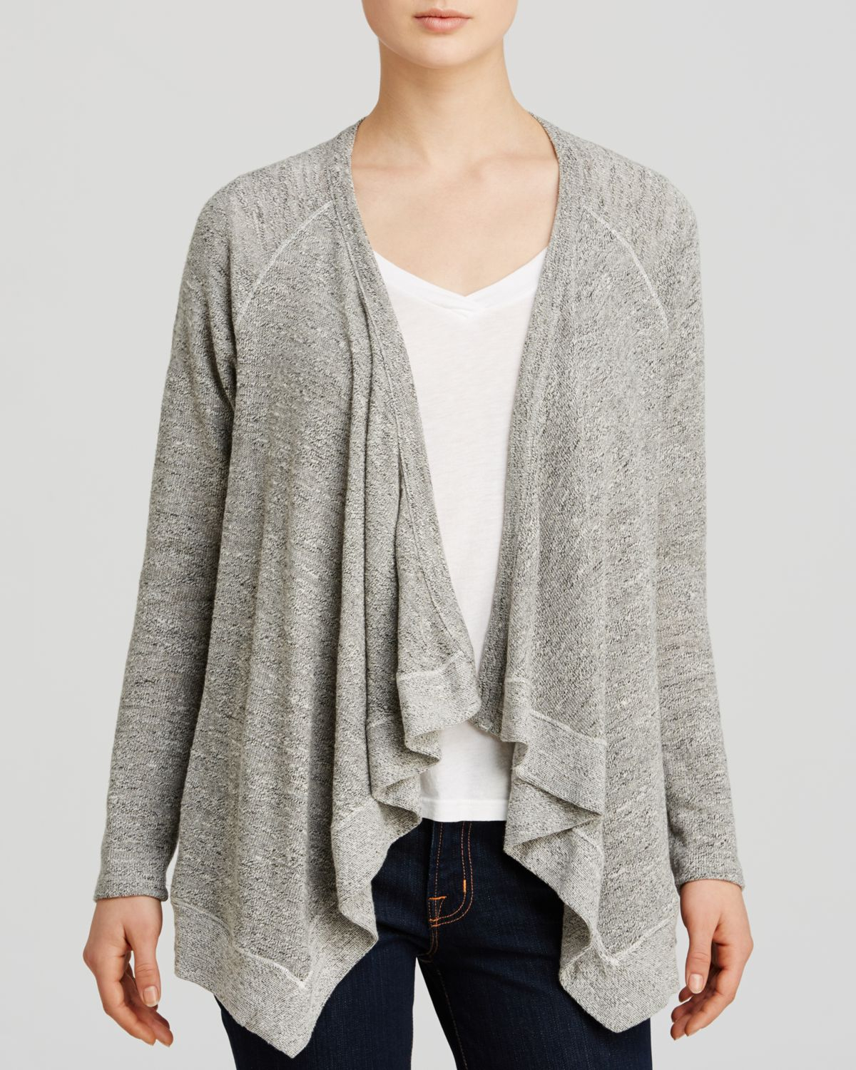 Splendid Cardigan - Loose Knit Drape Front in Black | Lyst