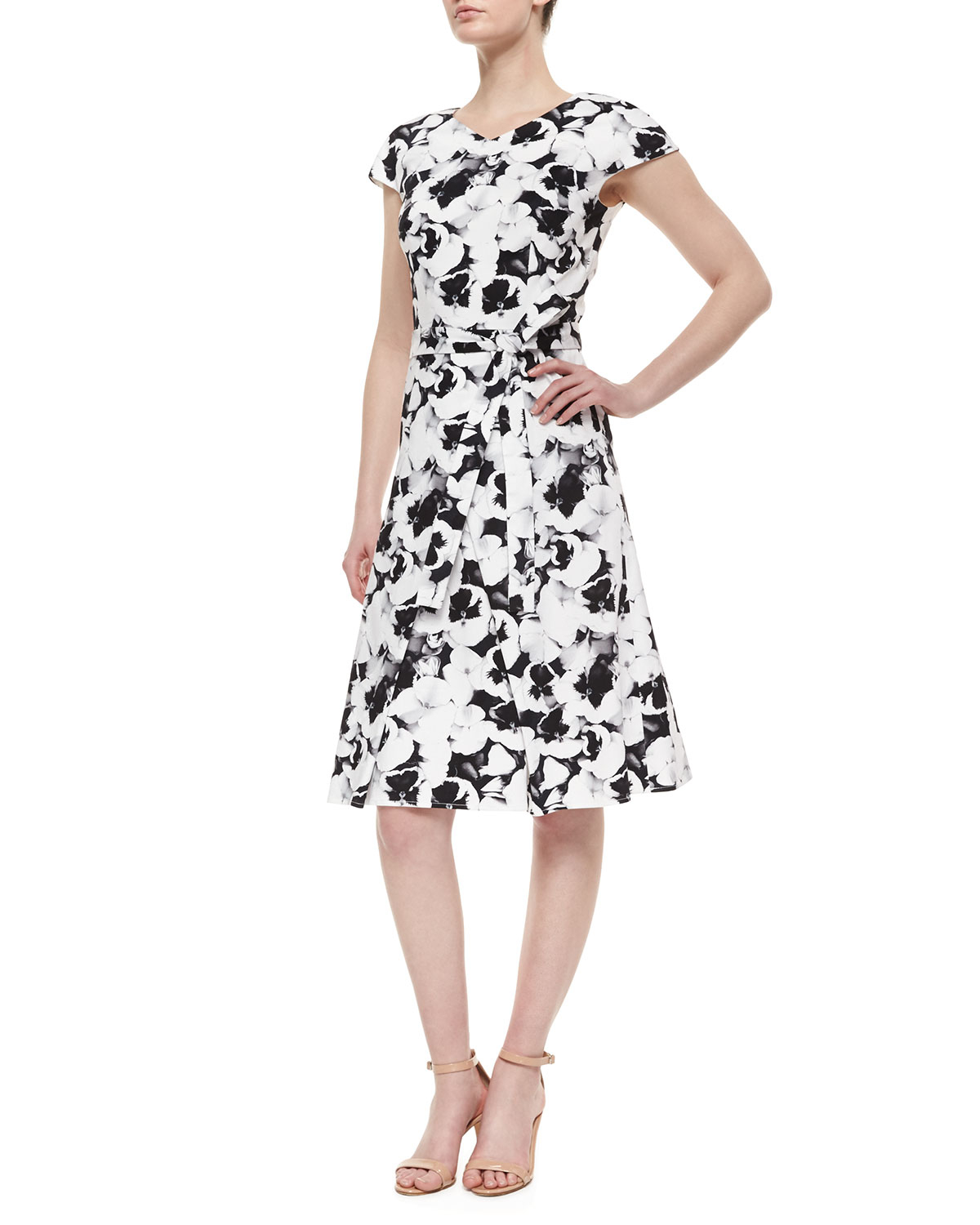 Lyst - Carolina Herrera Printed Cotton-Blend Dress in Black