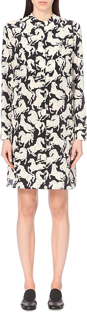 Lyst Stella Mccartney Horse Print Silk Crepe Shirt Dress In Black Gallery