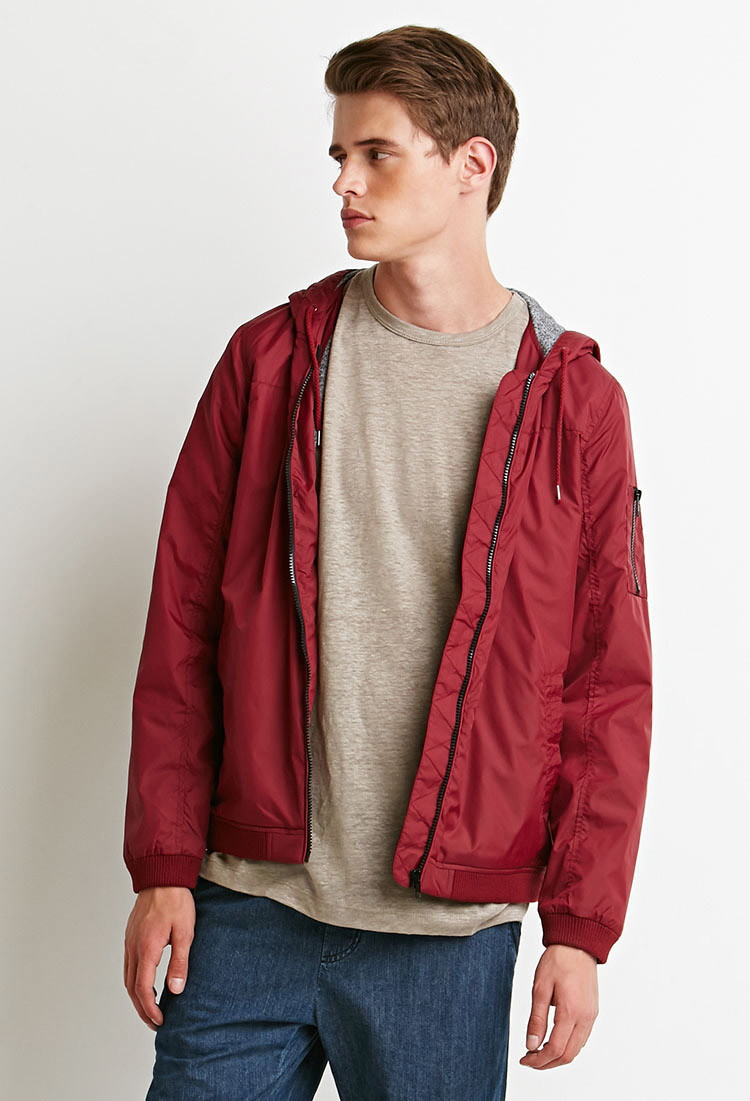 21men Hooded Bomber Jacket in Red for Men (Burgundy) | Lyst