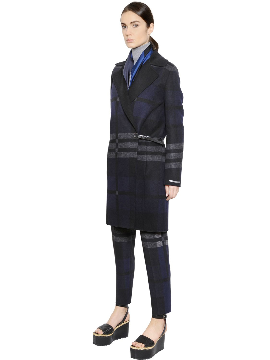 Sportmax Plaid Wool Blend Coat in Blue  Lyst