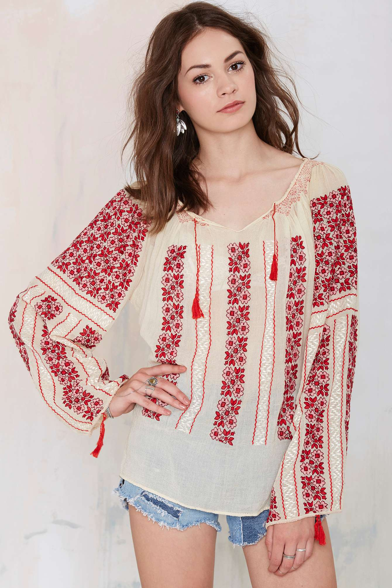 Nasty Gal Vintage Lupita Embroidered Blouse in Beige | Lyst