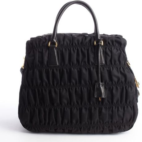 Prada Black Quilted Nylon Convertible Leather Top Handle Bag in Black ...