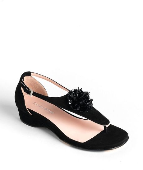 Taryn Rose Kandi Leather Wedge Sandals in Black | Lyst