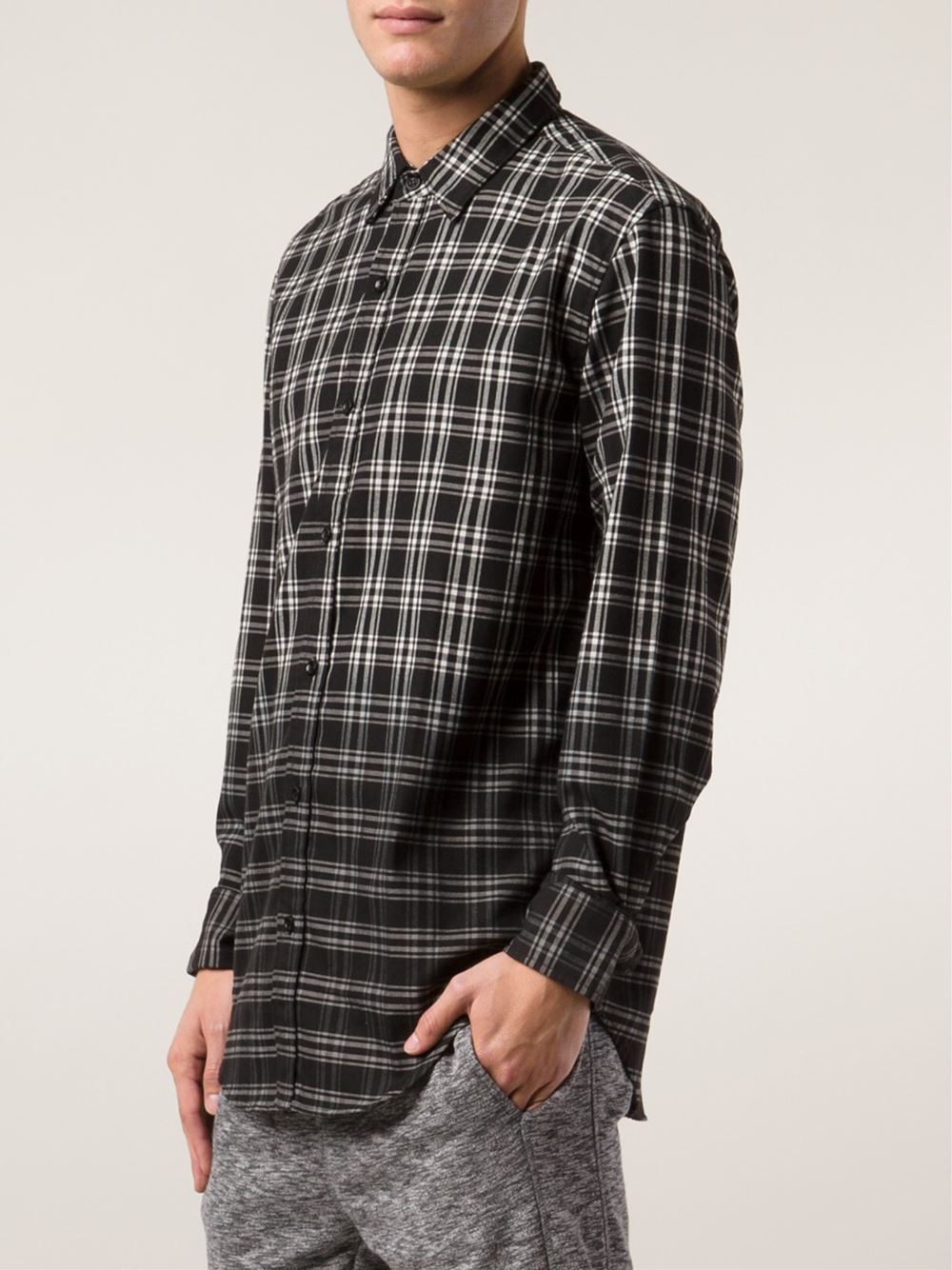 Shades of Grey by Micah Cohen Ombre Plaid Shirt in Black for Men - Lyst