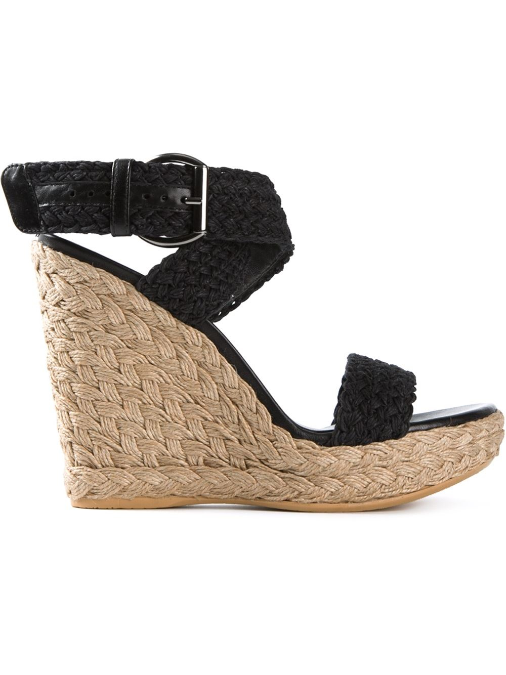 Lyst - Stuart Weitzman Woven Wedge Sandals in Black