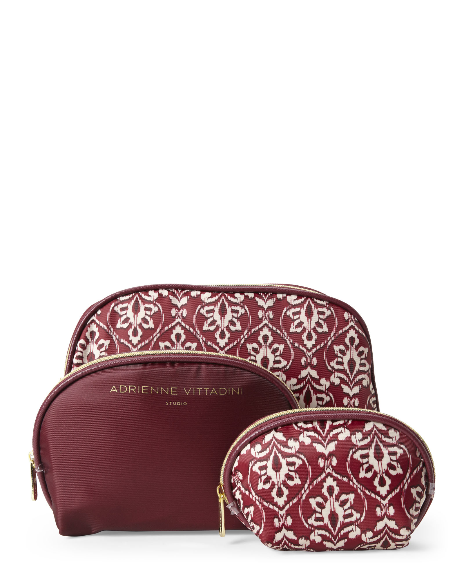 Lyst Adrienne Vittadini 3 Piece Fl Dome Cosmetic Bag Set In Brown Gallery
