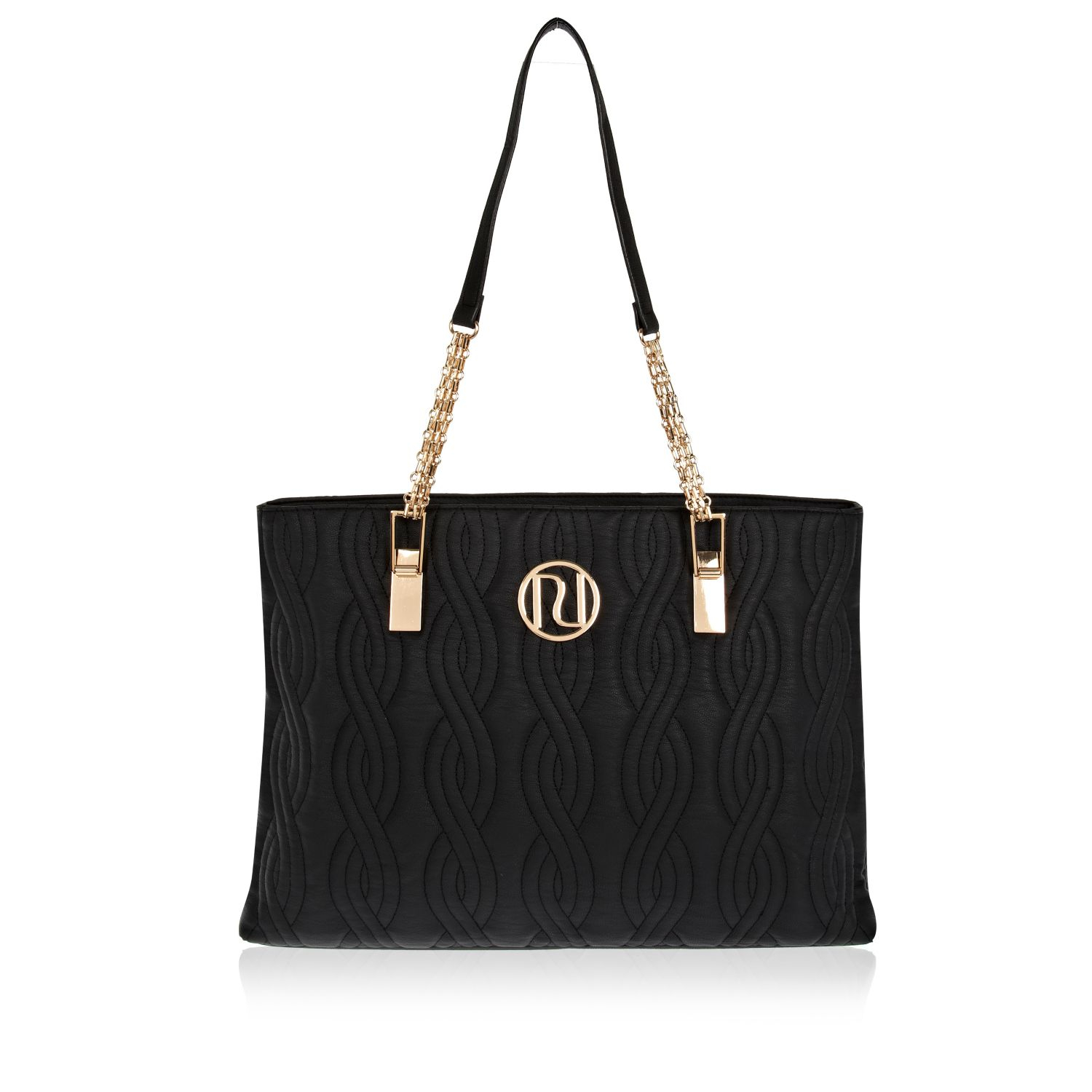 River Island Black Quilted Chain Strap Tote Bag in Black | Lyst