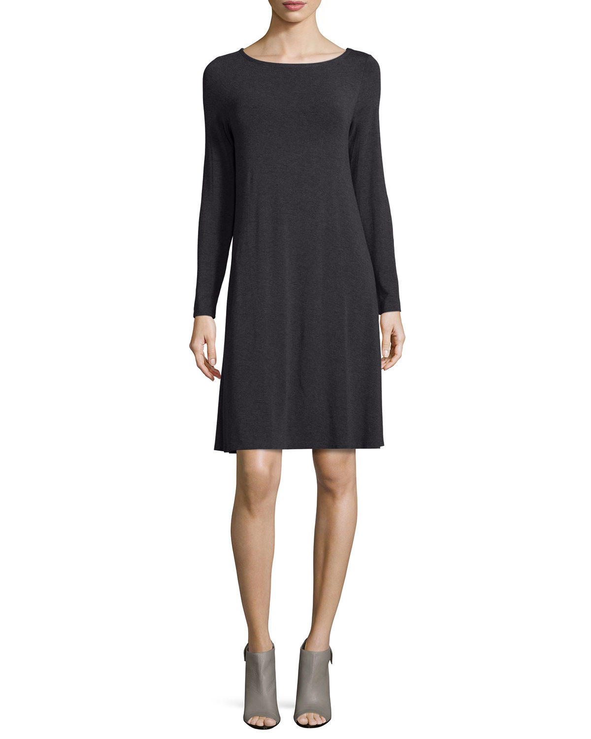 Eileen Fisher Long-sleeve Cozy Jersey Dress in Gray (CHARCOAL) | Lyst