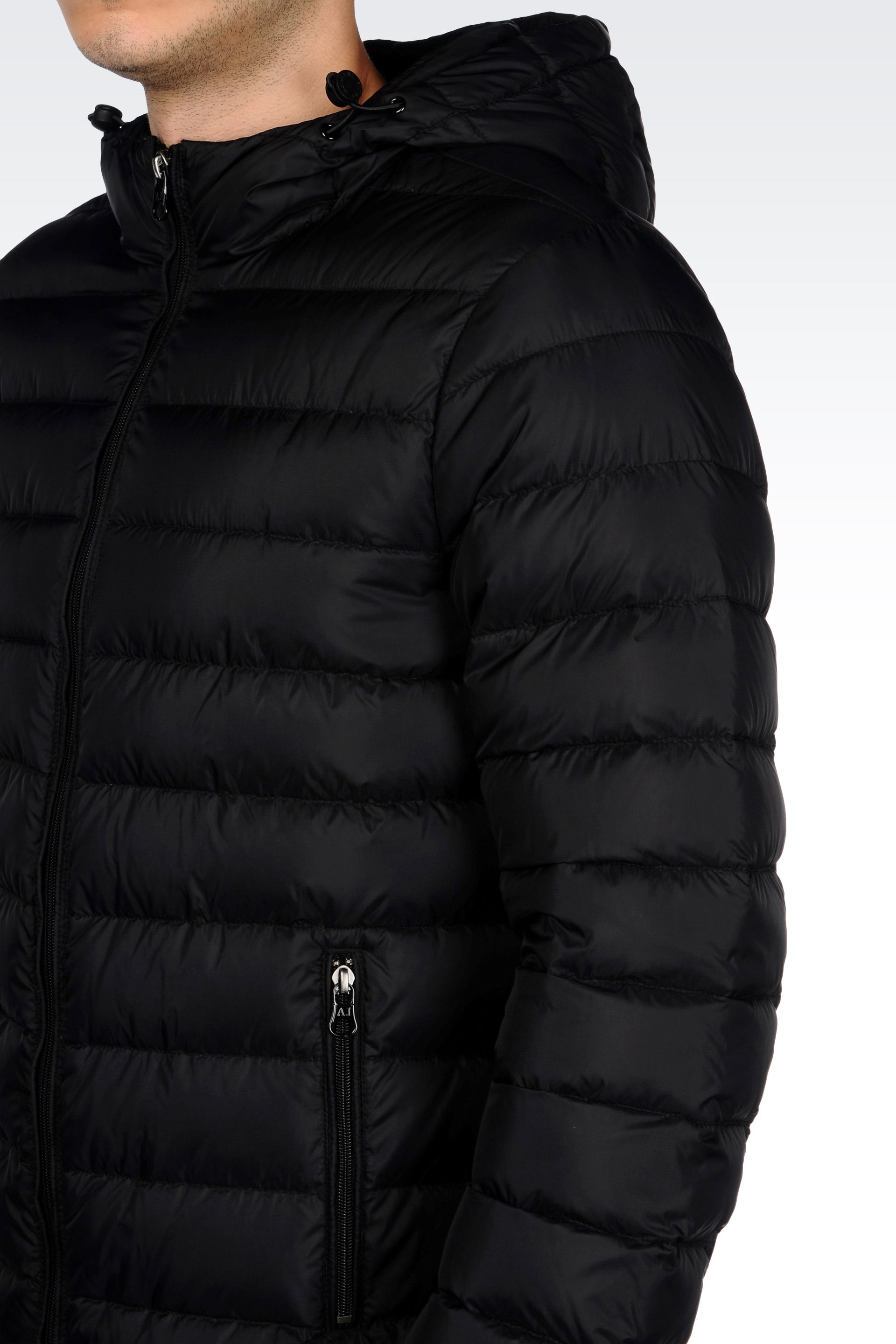 Armani jeans Hooded Down Jacket in Technical Fabric in Black for Men | Lyst