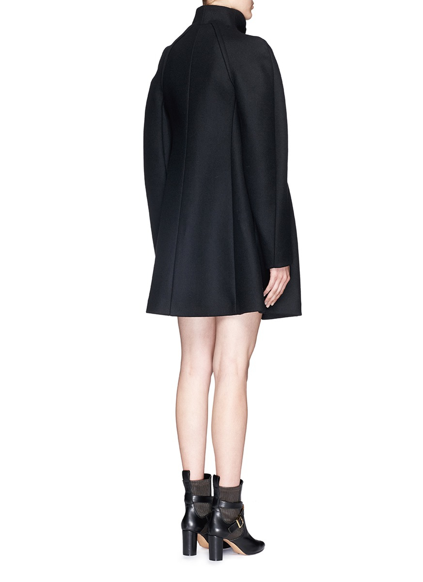 Victoria beckham Raglan Sleeve Wool Trapeze Coat in Black | Lyst