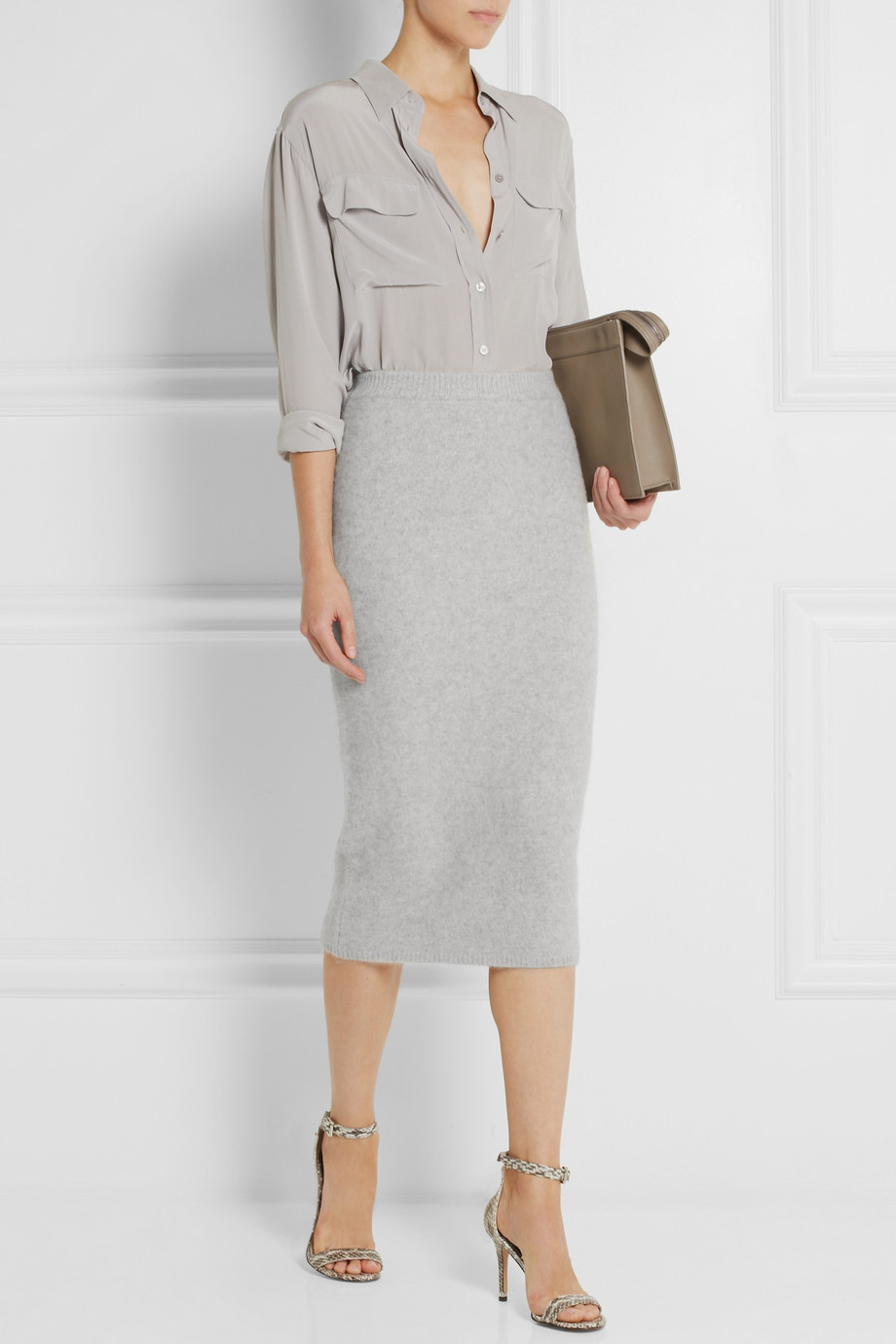 Lyst - Joseph Brushedcashmere Midi Skirt in Gray