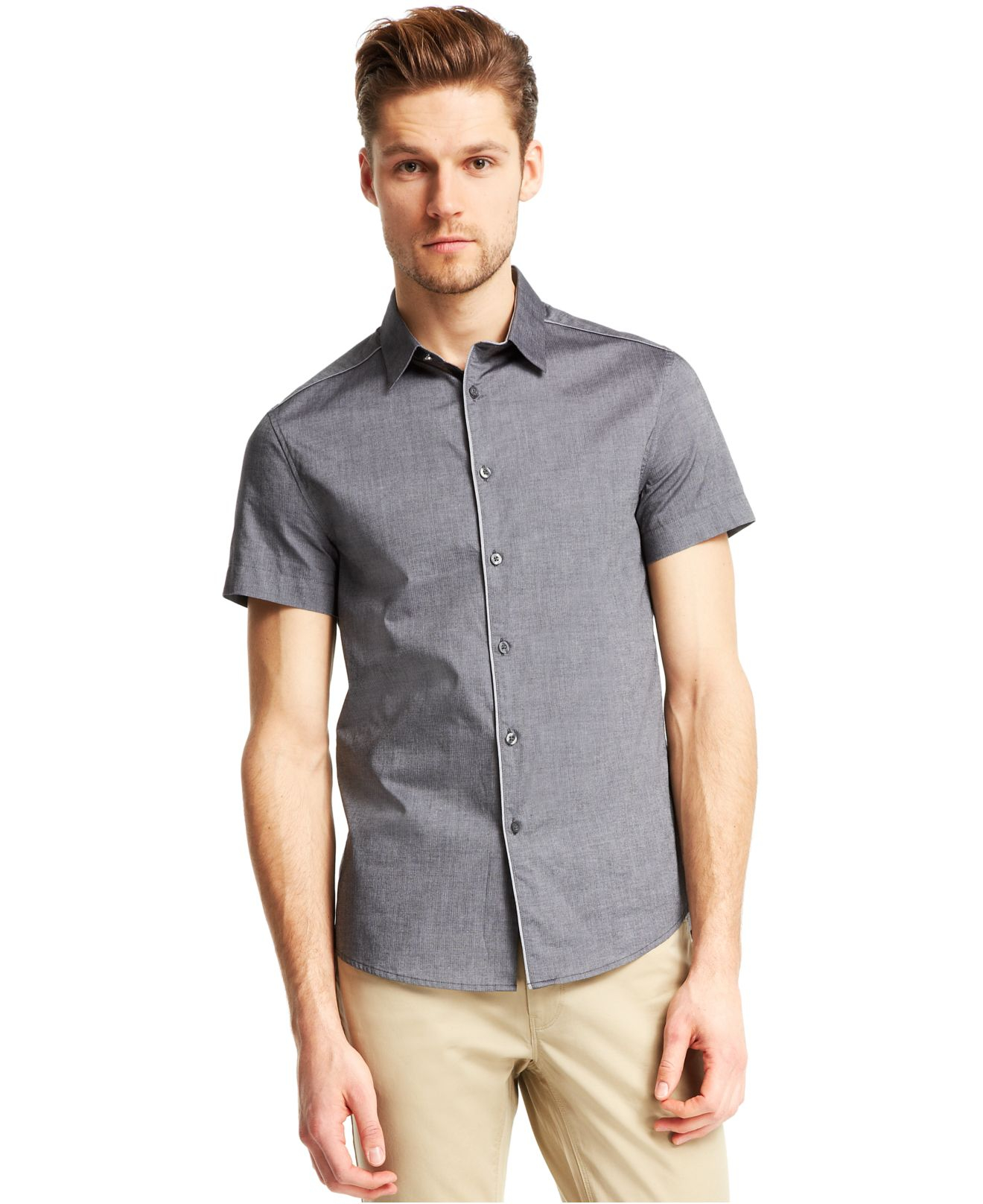 Kenneth cole reaction Slim-fit Mini-herringbone Shirt in Gray for Men ...