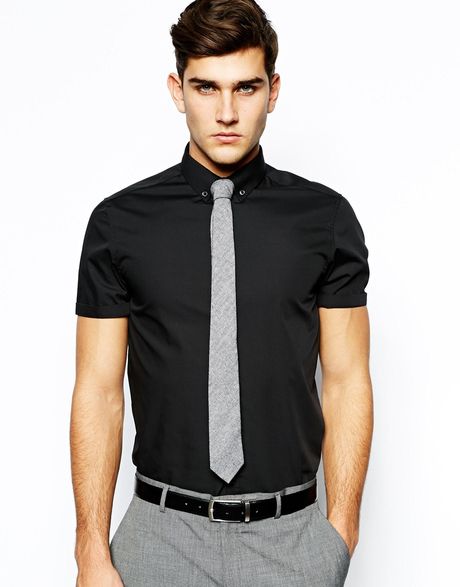 Asos Smart Shirt in Short Sleeve with Button Down Collar in Black for ...
