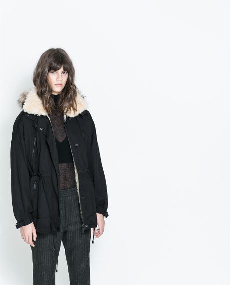 Zara Coat with Detachable Hood in Black | Lyst