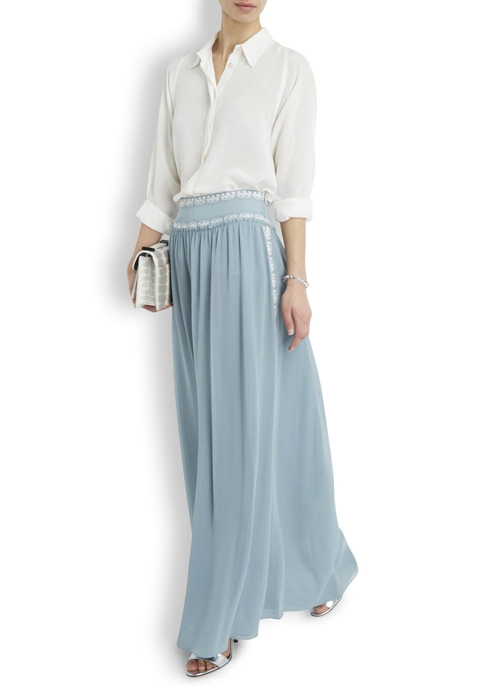 Light Blue Chiffon Maxi Skirt Dress Ala 5872