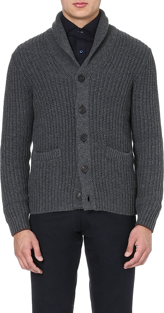 Brunello Cucinelli Shawl-collar Cashmere Cardigan in Gray for Men | Lyst