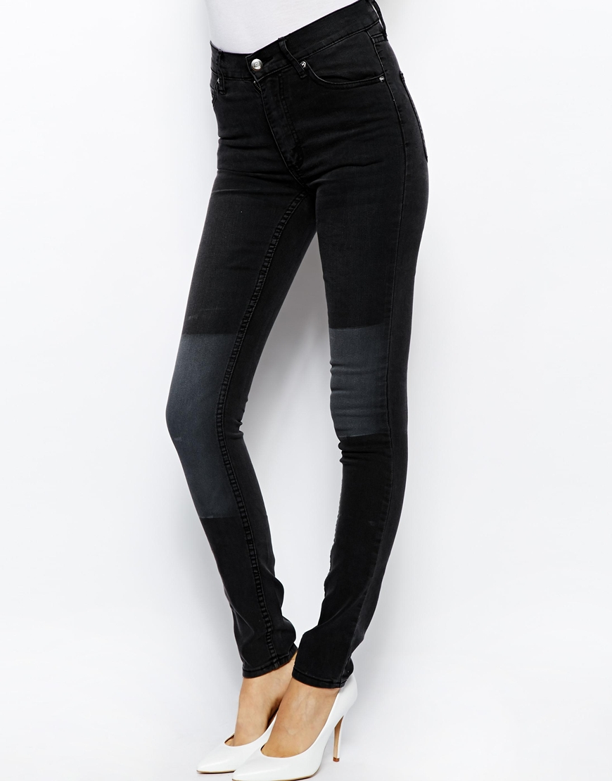 Cheap monday Second Skin Patched High Waist Skinny Jeans in Black ...