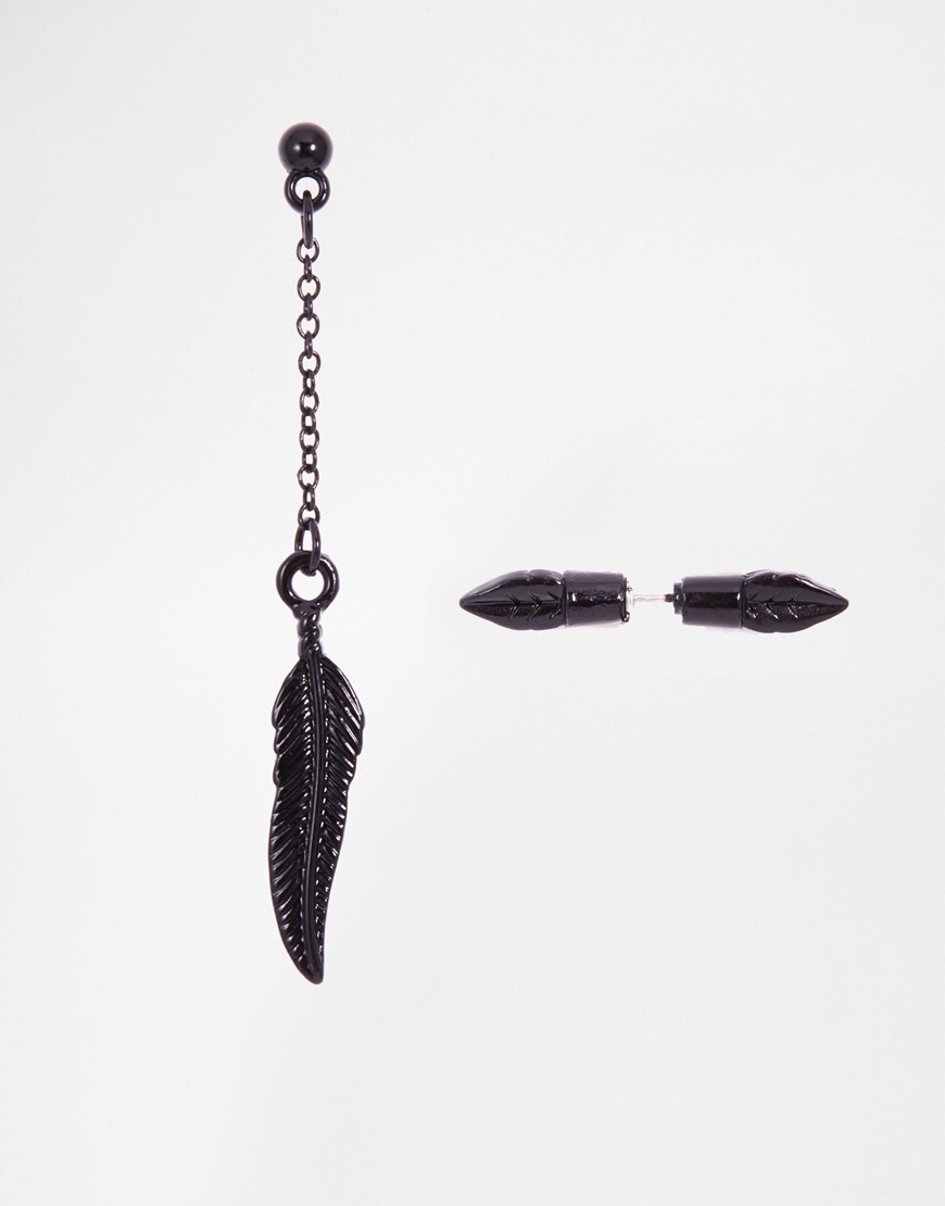 Lyst Asos Leaf Spike Earring And Feather Drop In Black Gallery