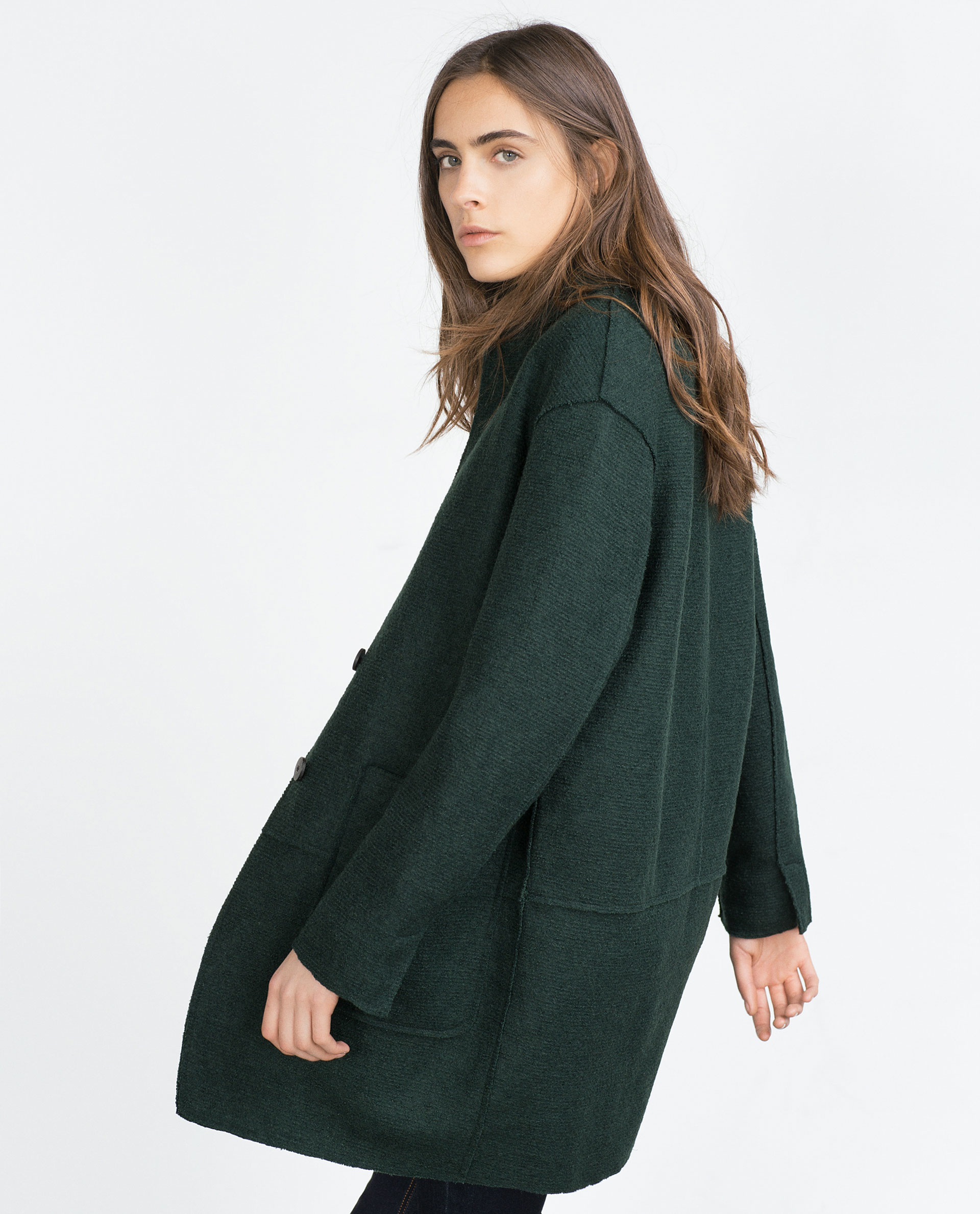 Zara Wool Coat in Green (Bottle green) | Lyst