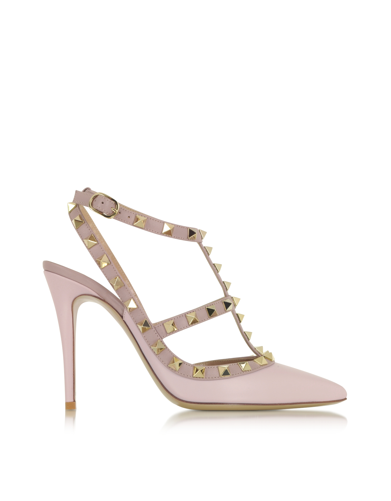 Lyst - Valentino Rockstud Water Rose & Powder Leather Ankle Strap Pump ...