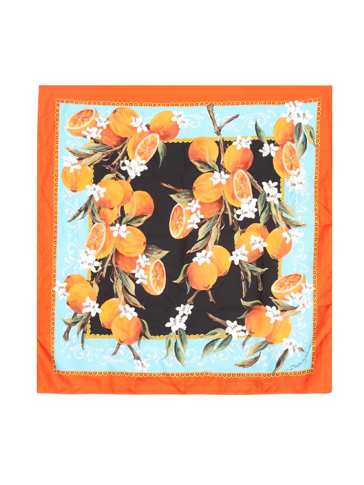 Dolce & gabbana Orangeprint Silktwill Scarf in Blue Lyst