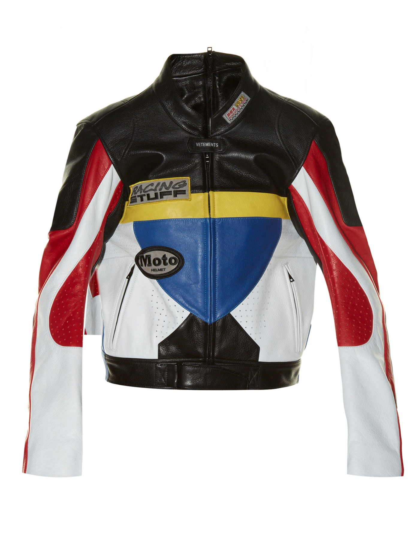 Vetements Colour Blocked Leather Biker Jacket Lyst Gallery