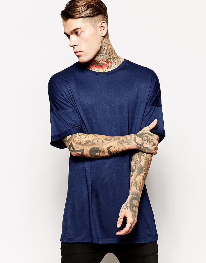 Asos Oversized T-Shirt In Drapey Jersey And Dropped Shoulder in Blue ...