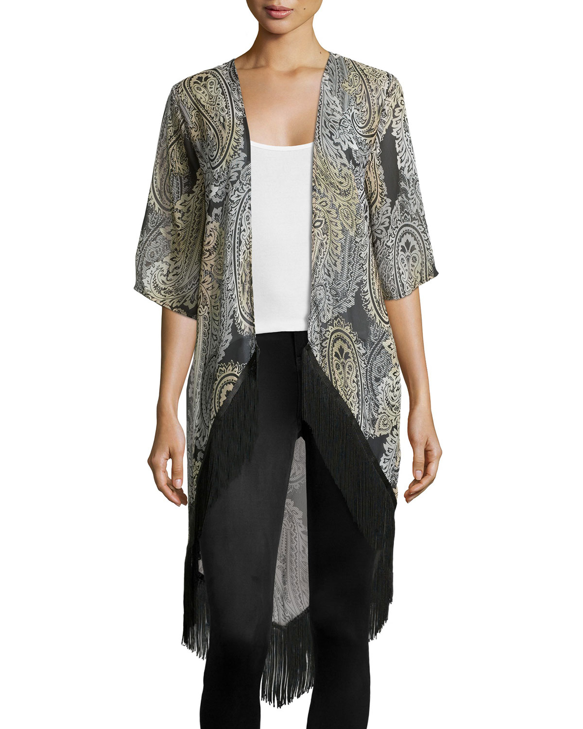 Romeo and juliet couture Paisley Fringe-hem Kimono in Blue | Lyst