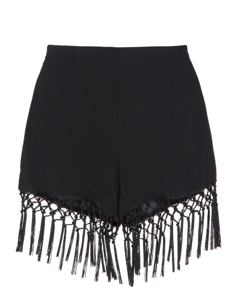 Pixie market Fringe Black Shorts in Black | Lyst