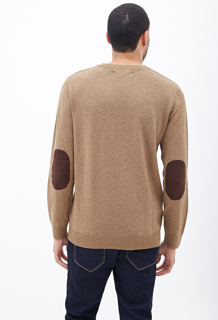 Forever 21 Faux Suede Patch Sweater in Brown for Men | Lyst